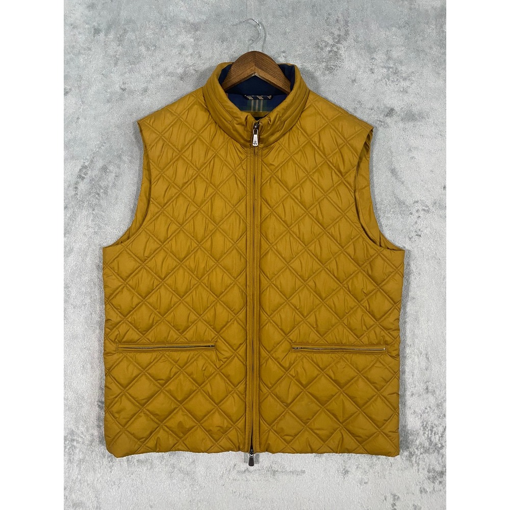 Brooks Brothers Vest XL Mustard Yellow Quilted Thermore Insulated Stowaway Hood
